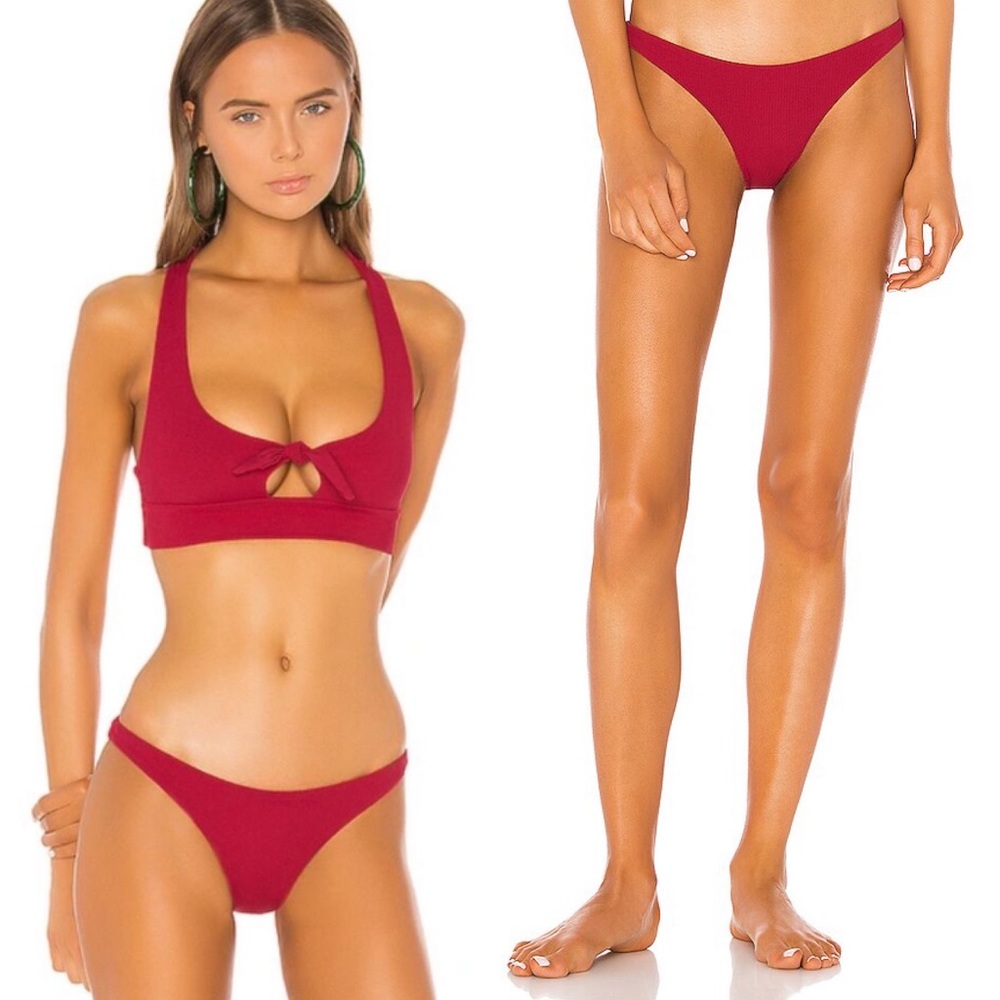 L*SPACE x Revolve Bottom - Strawberry Ribbed Camacho Classic Bikini Bottom - L